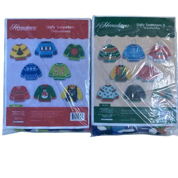 Herrschners Ugly Sweaters Cross Stitch Ornament Kit Set Of 2 Make 16 Total XMas - Picture 14 of 14